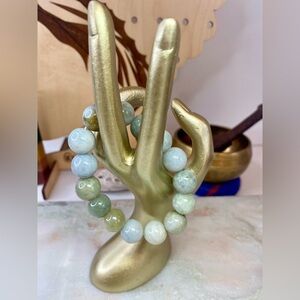 Mint Green Burmese Jade Round Bead Unisex Bracelet 12mm